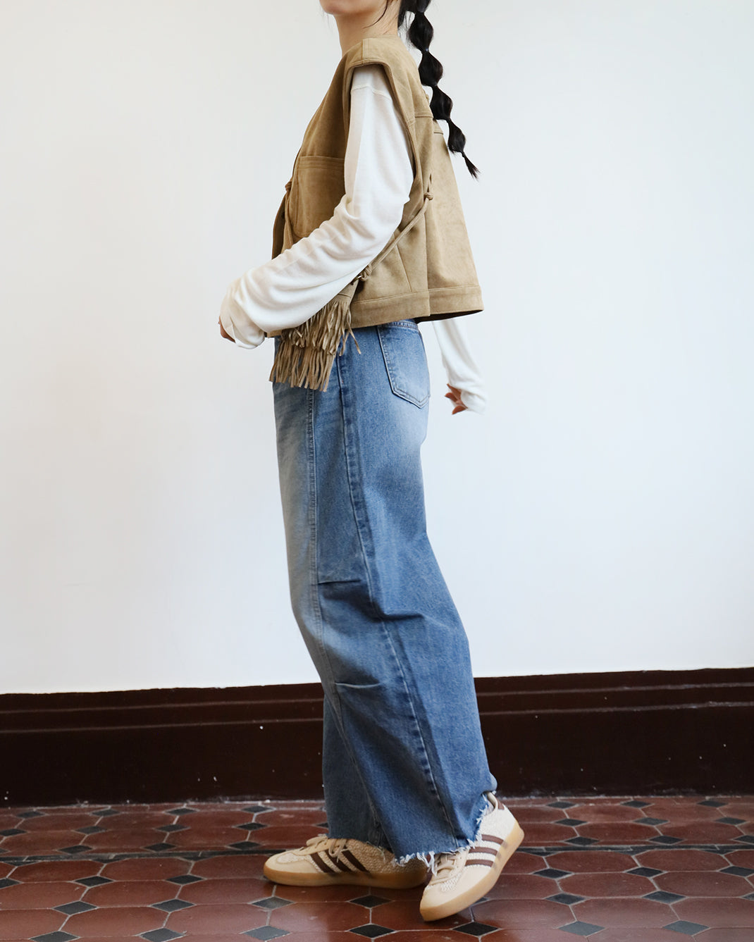 Faux Suede Vest + Tassel Bag (Set) (2 color)