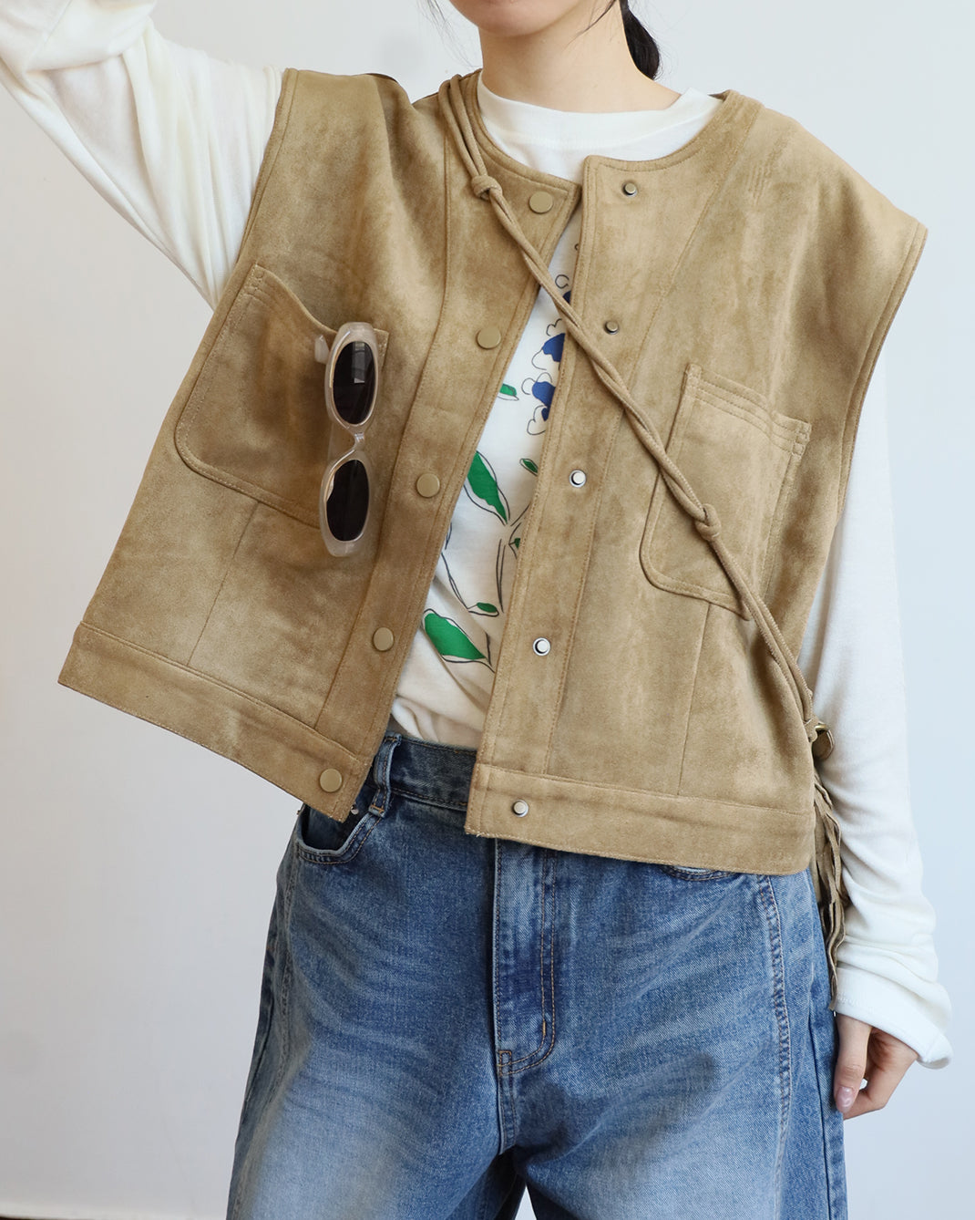 Faux Suede Vest + Tassel Bag (Set) (2 color)