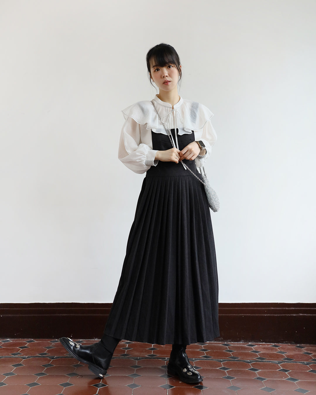 Pinafore Dress w/ Pleated (2 colors)