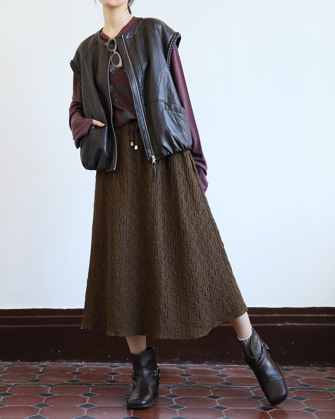 Braid Trim Faux Leather Vest (2 color)