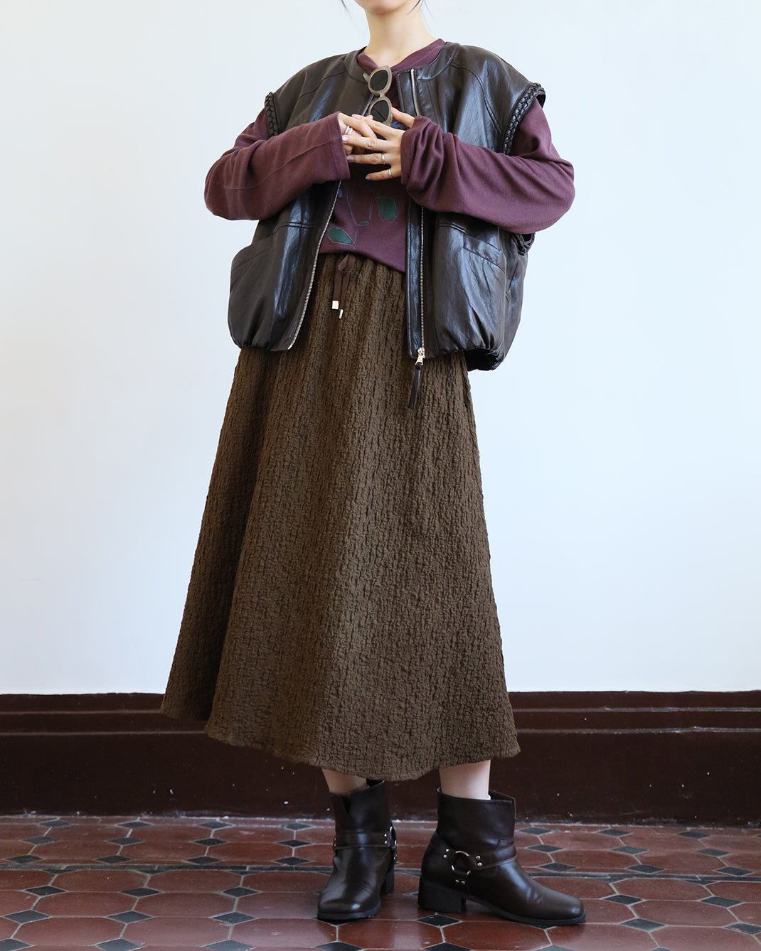Texture Fabric Skater Skirt (3 color)