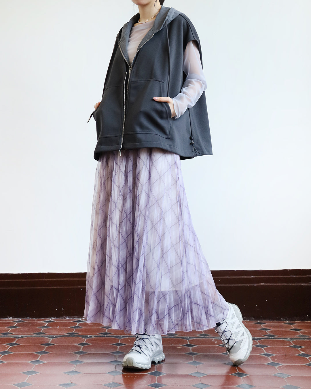 Mix Fabric Hooded Vest (3 Colors)