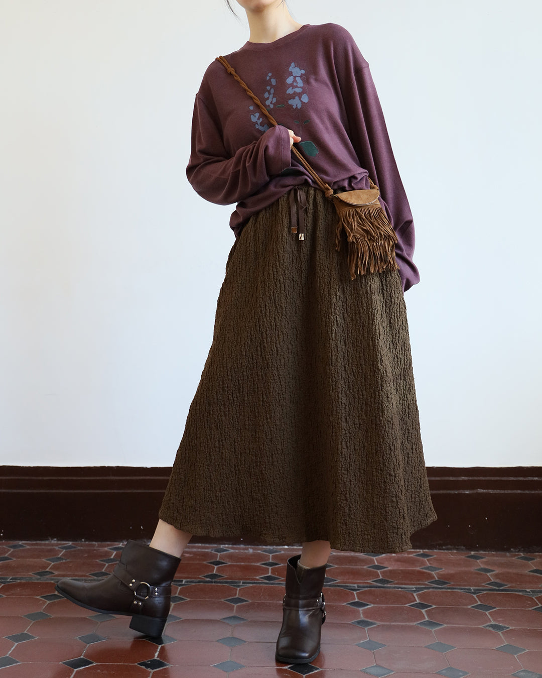 Texture Fabric Skater Skirt (3 color)