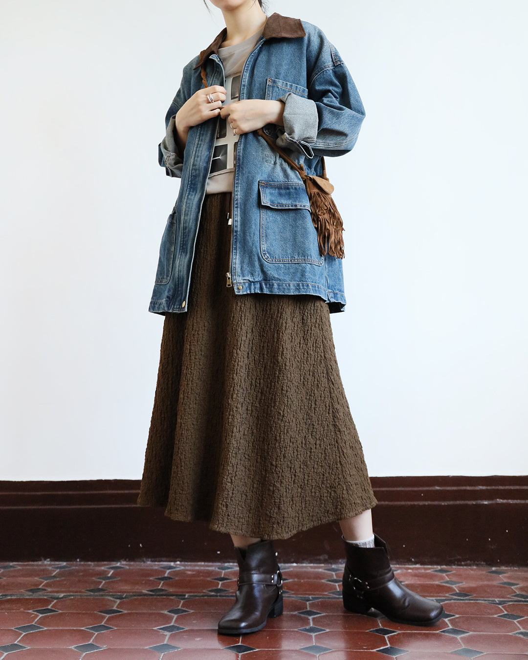 Texture Fabric Skater Skirt (3 color)