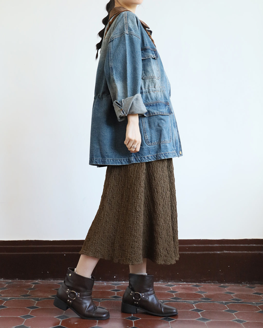 Texture Fabric Skater Skirt (3 color)