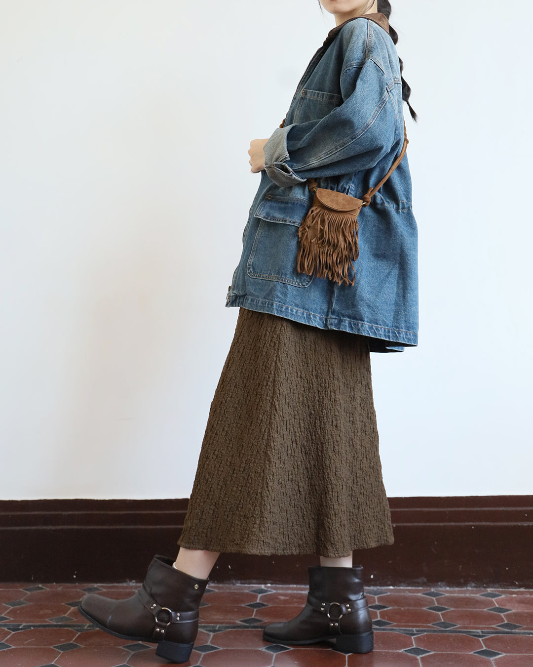Texture Fabric Skater Skirt (3 color)