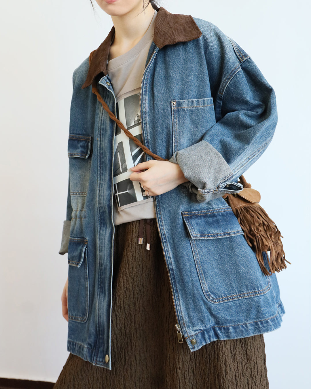 Corduroy Collar Denim Jacket