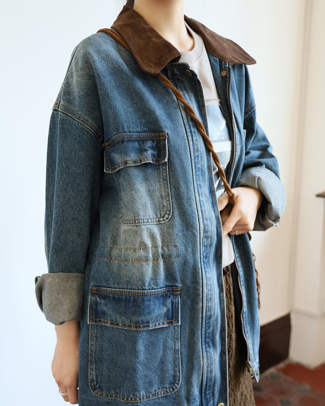 Corduroy Collar Denim Jacket