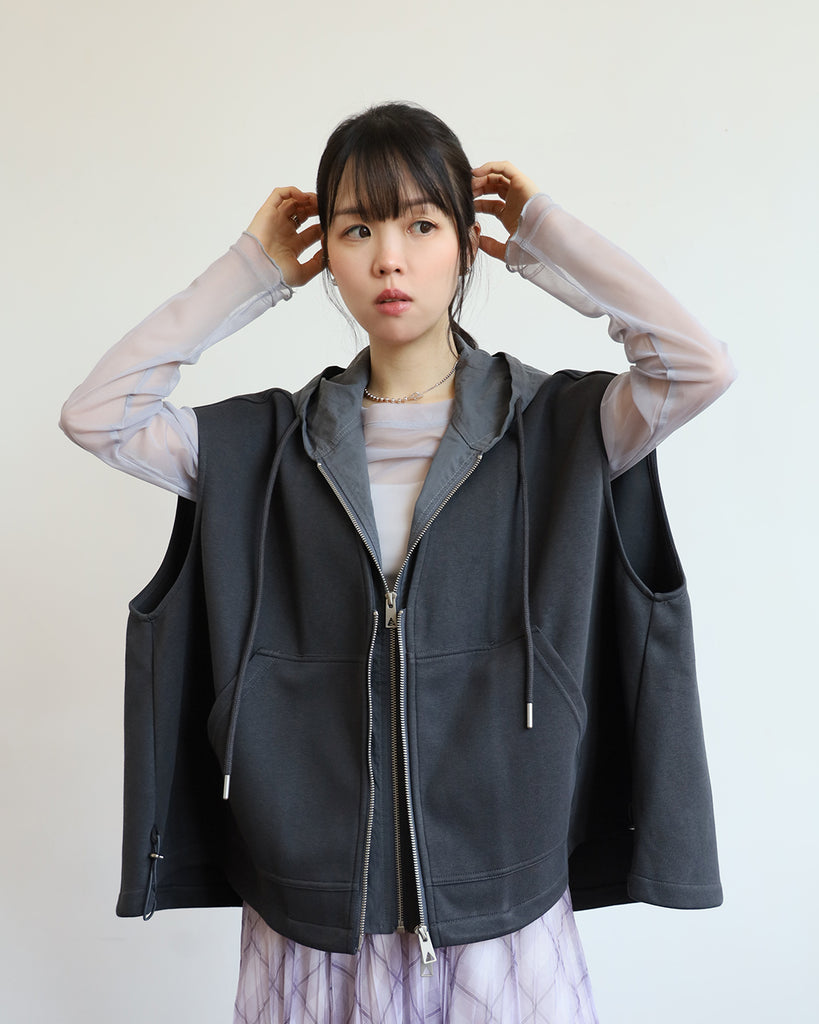 Mix Fabric Hooded Vest (3 Colors)
