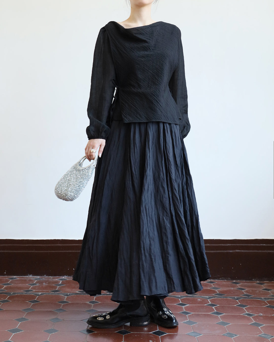 Metallic Crinkle Fabric Skirt (2 Colors)