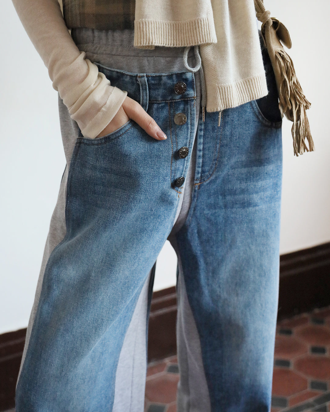 Mix Fabric Jeans