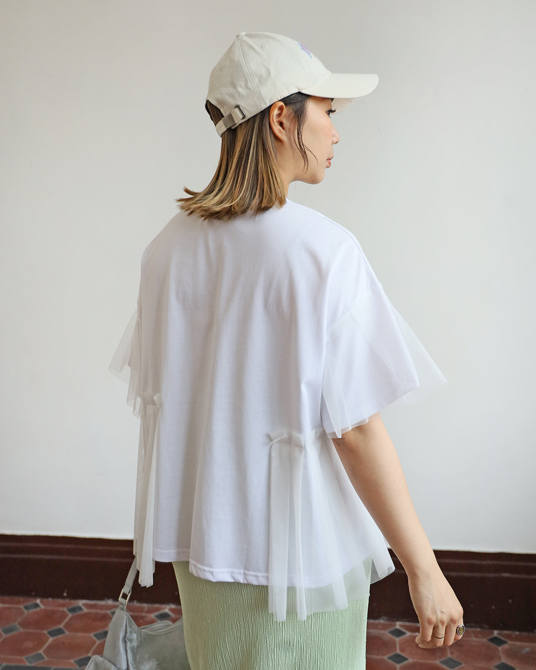 Mesh Pleated Hem Tee (3 color)