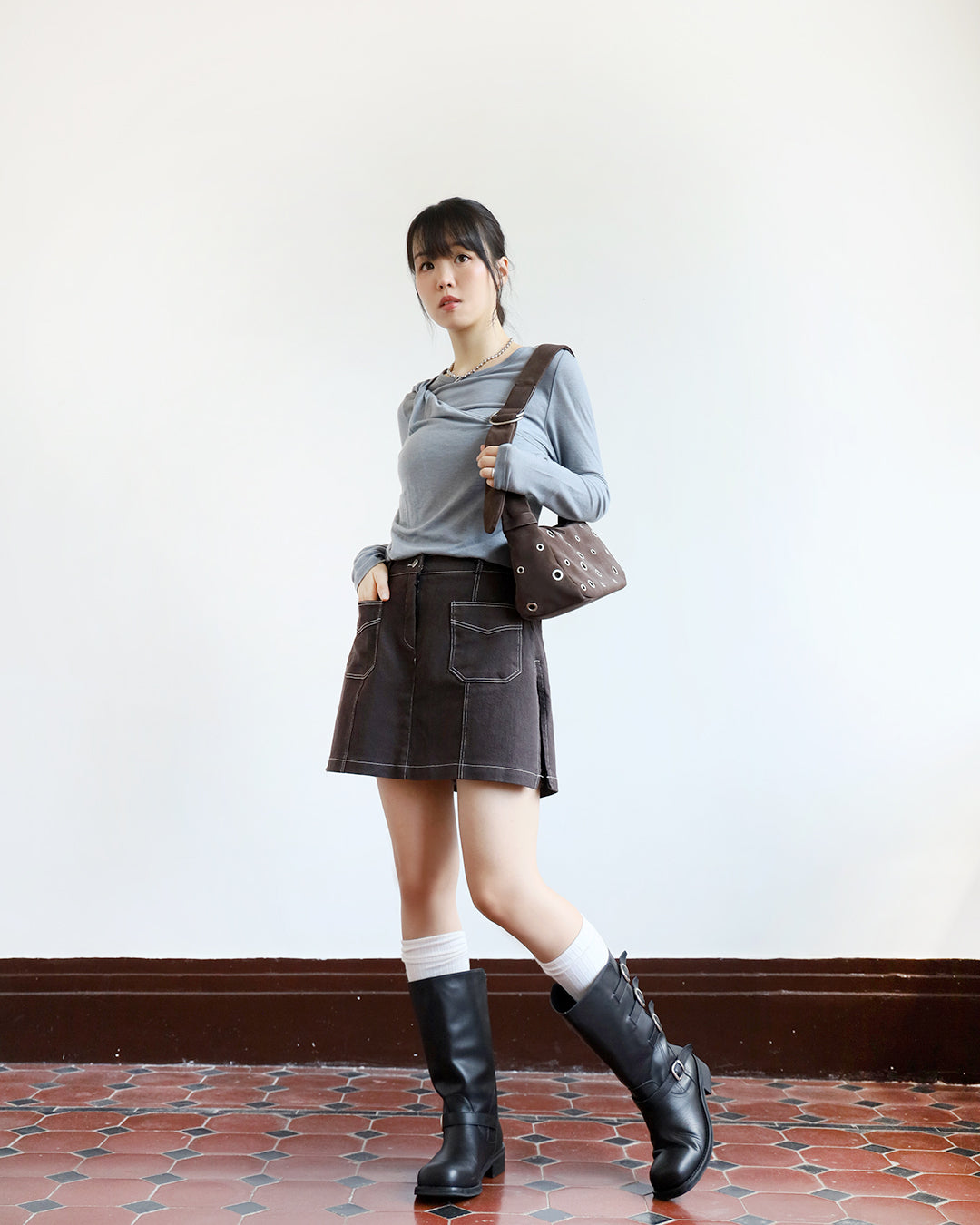 Contrast Stitch Layered Shorts (Size L)