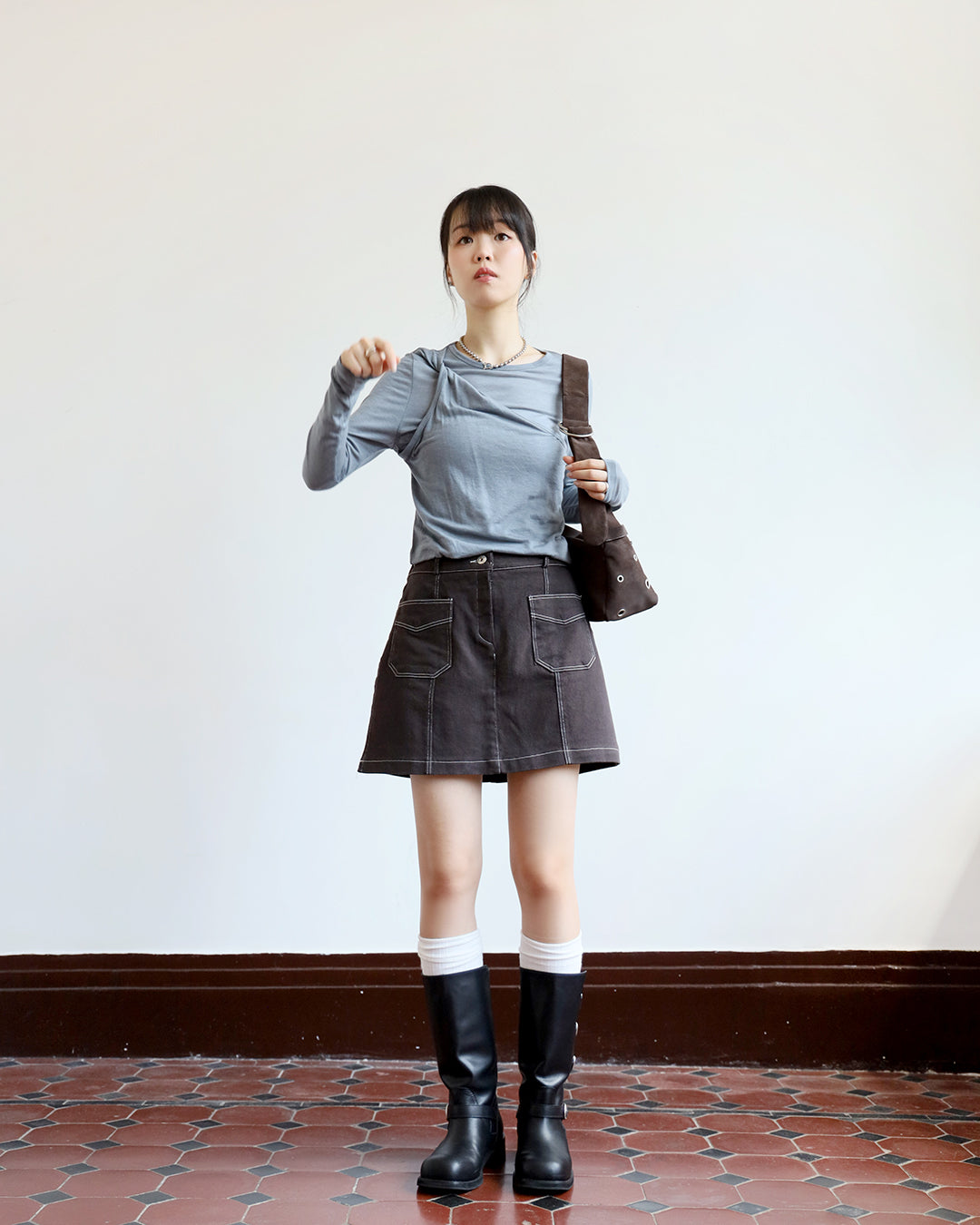 Contrast Stitch Layered Shorts (Size L)