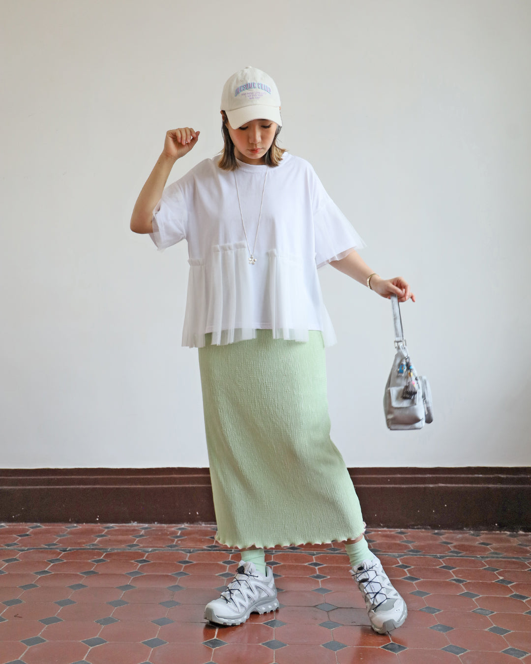 Mesh Pleated Hem Tee (3 color)