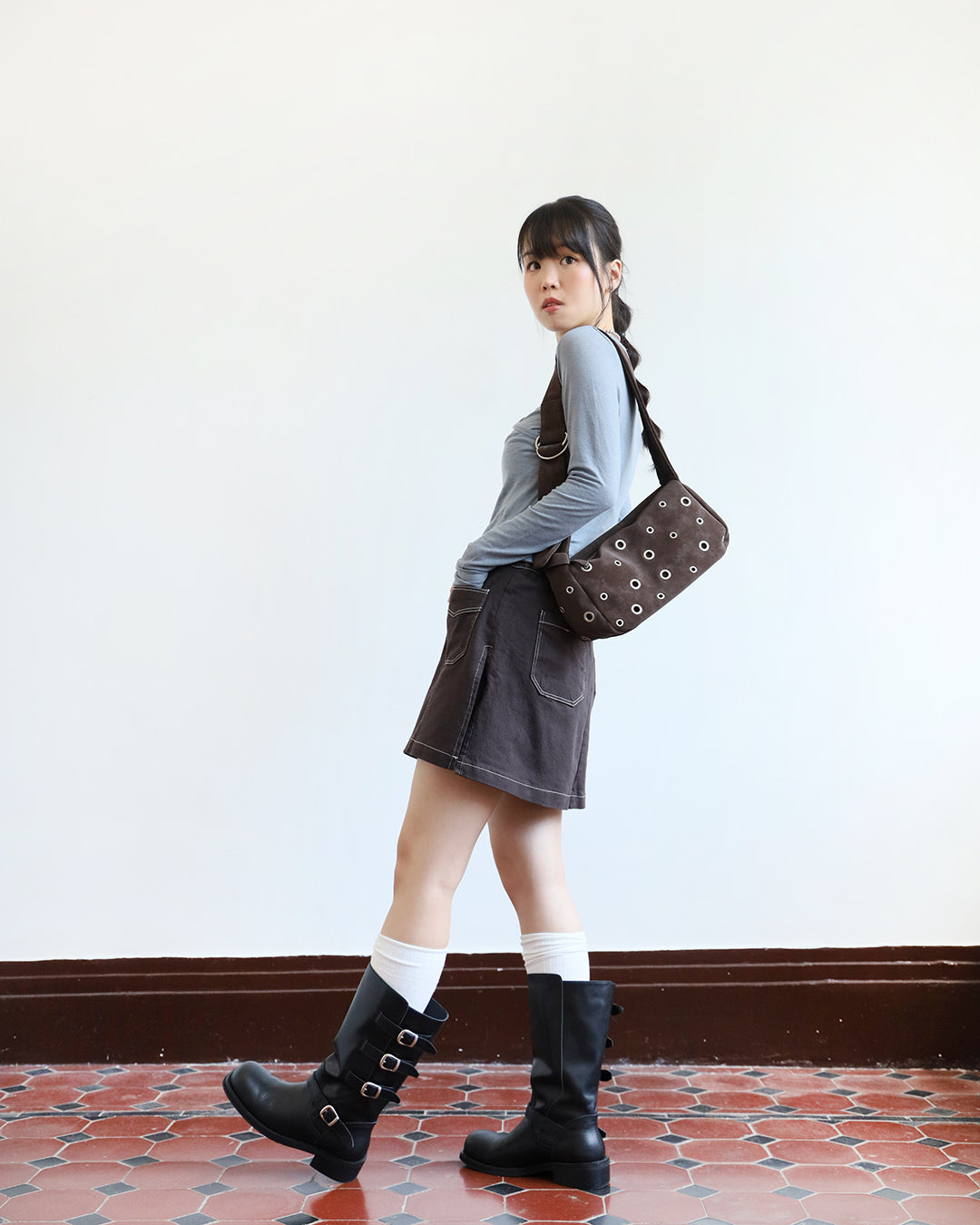 Faux Suede Eyelet Bag (3 color)