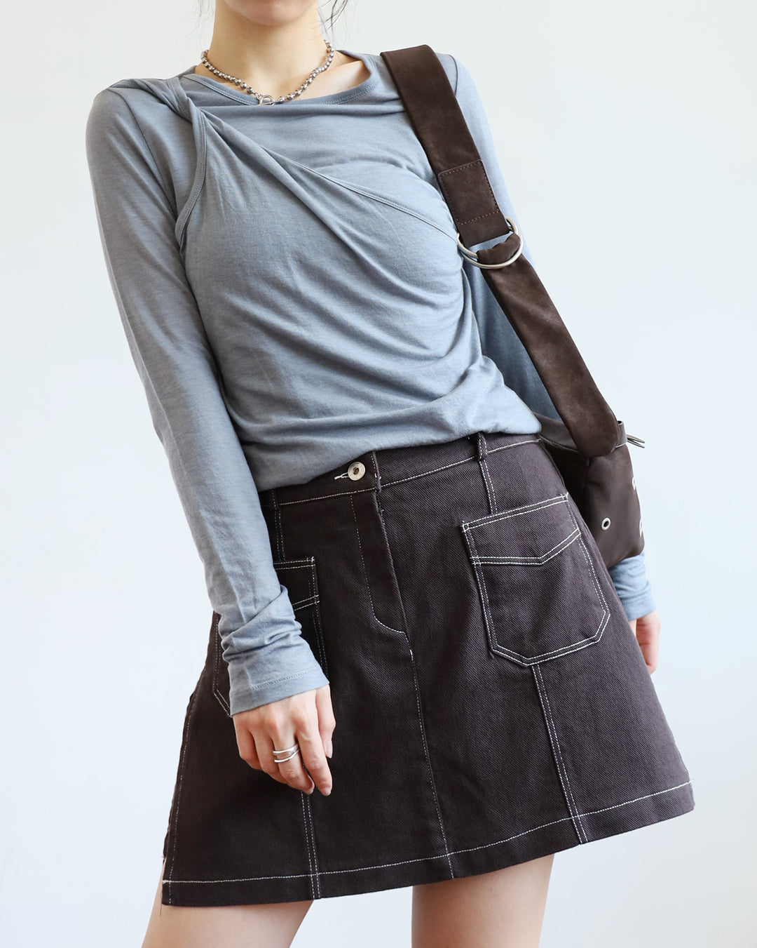 Contrast Stitch Layered Shorts (Size L)