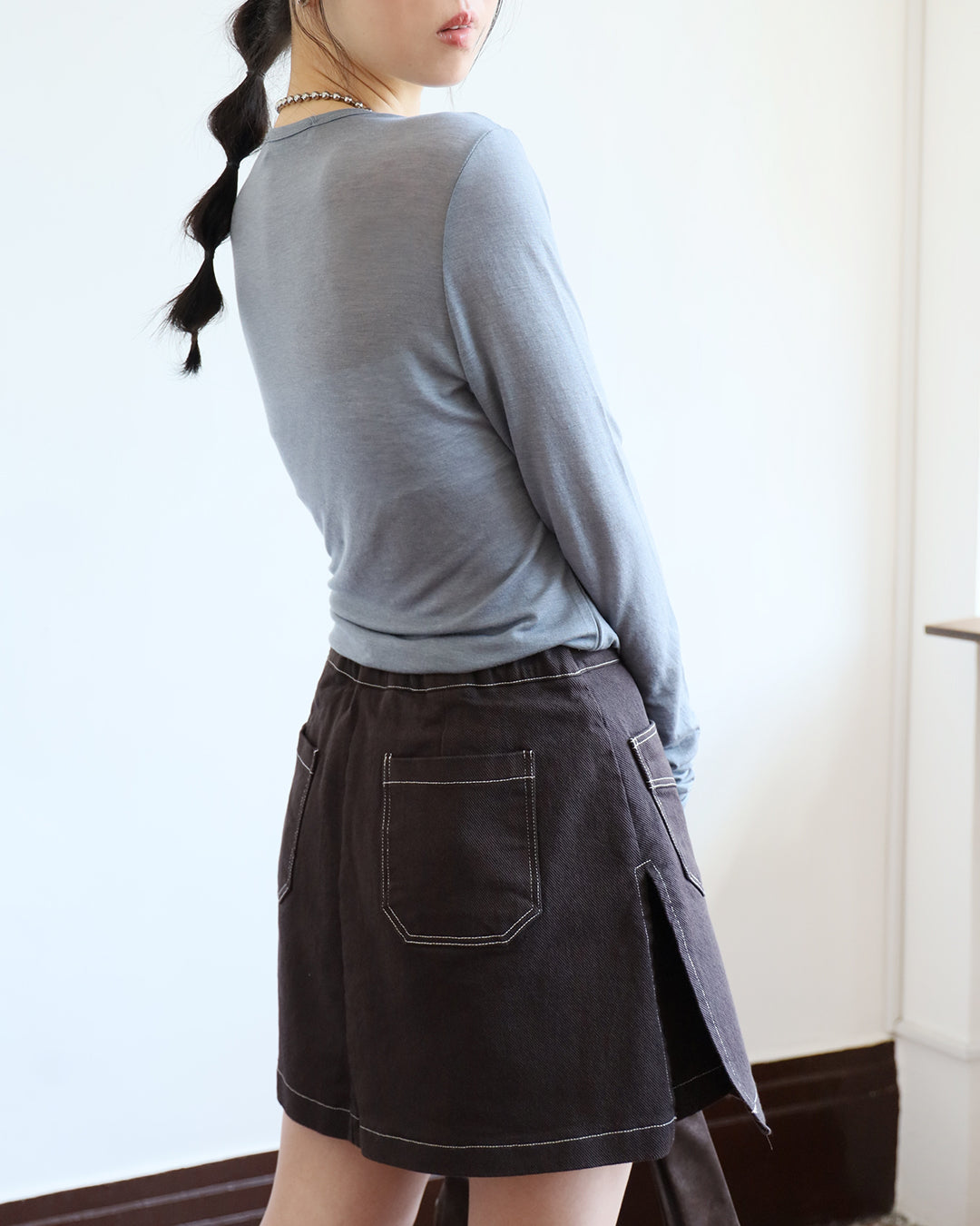 Contrast Stitch Layered Shorts (Size L)