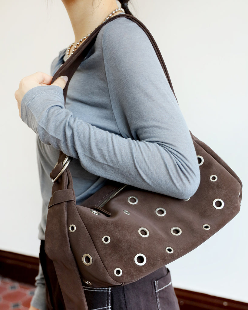 Faux Suede Eyelet Bag (3 color)