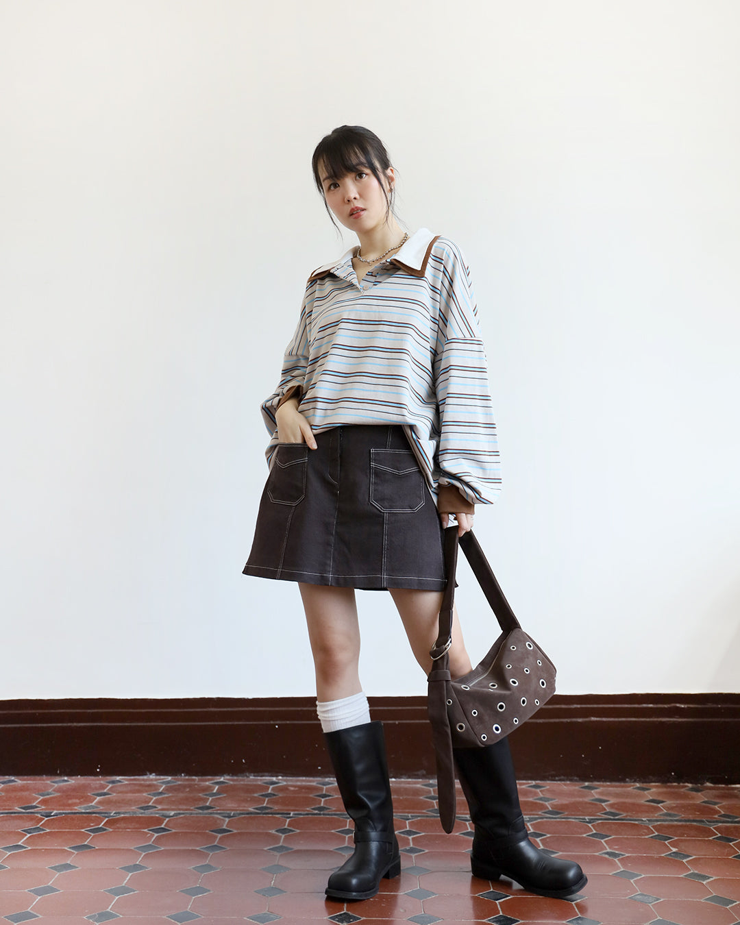 Contrast Stitch Layered Shorts (Size L)