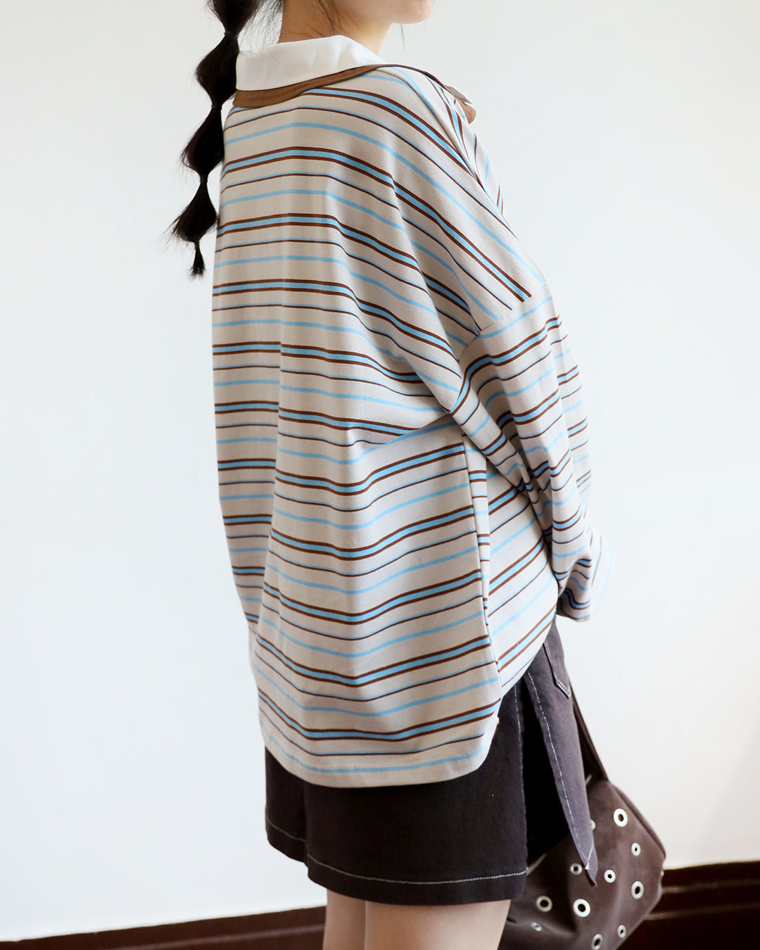 Double Collar Striped Polo Shirt (2 color)