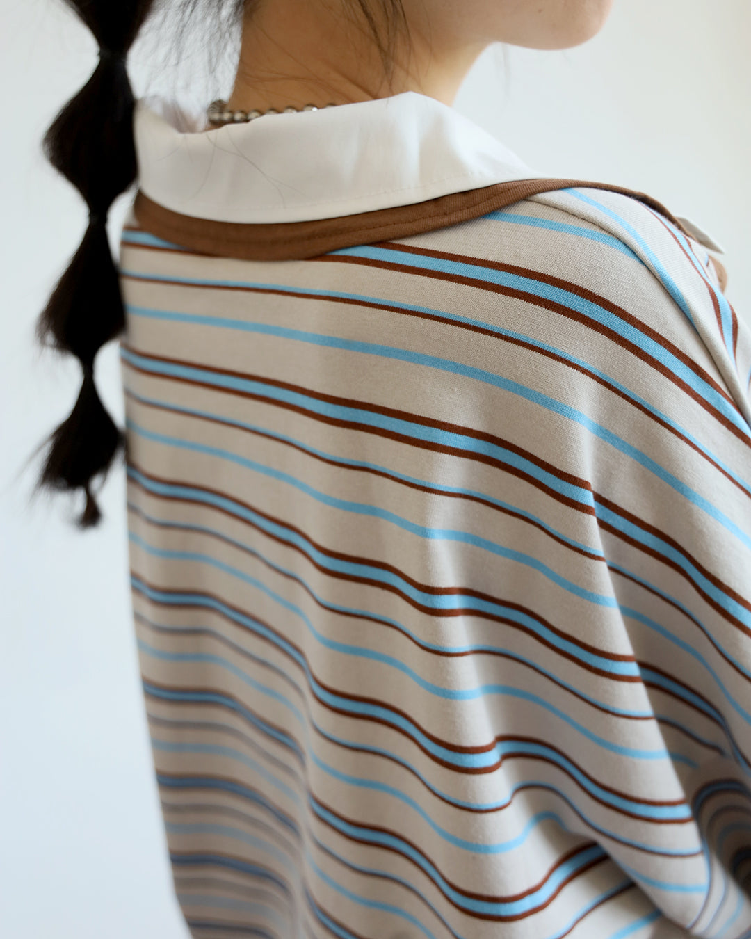 Double Collar Striped Polo Shirt (2 color)