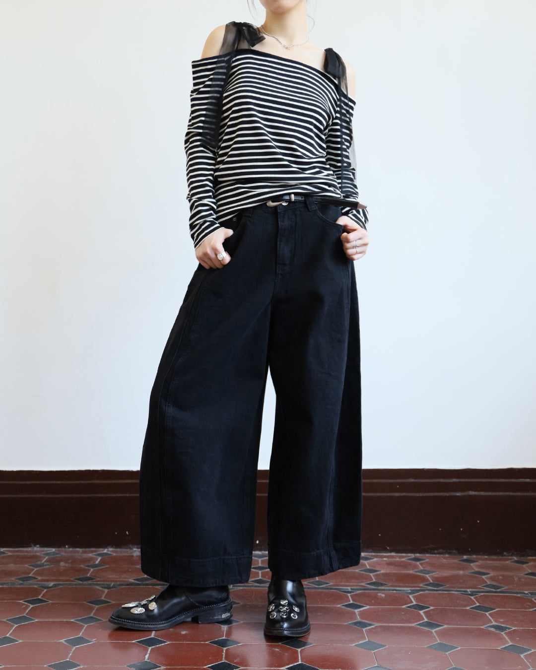Mesh Ribbon Striped Top