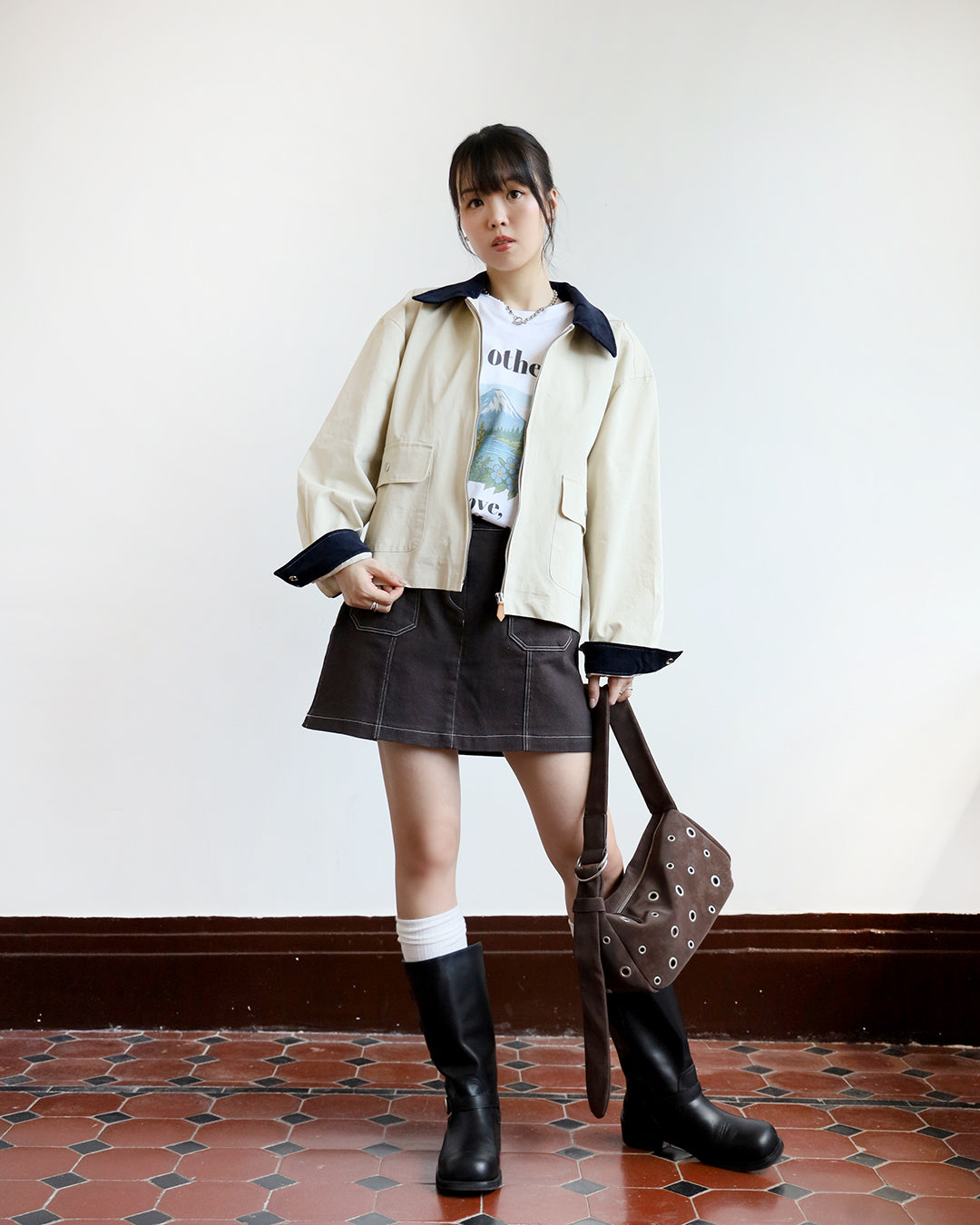 Faux Suede Eyelet Bag (3 color)