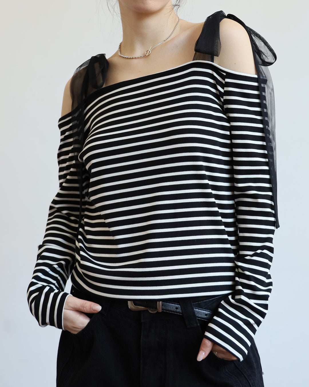 Mesh Ribbon Striped Top