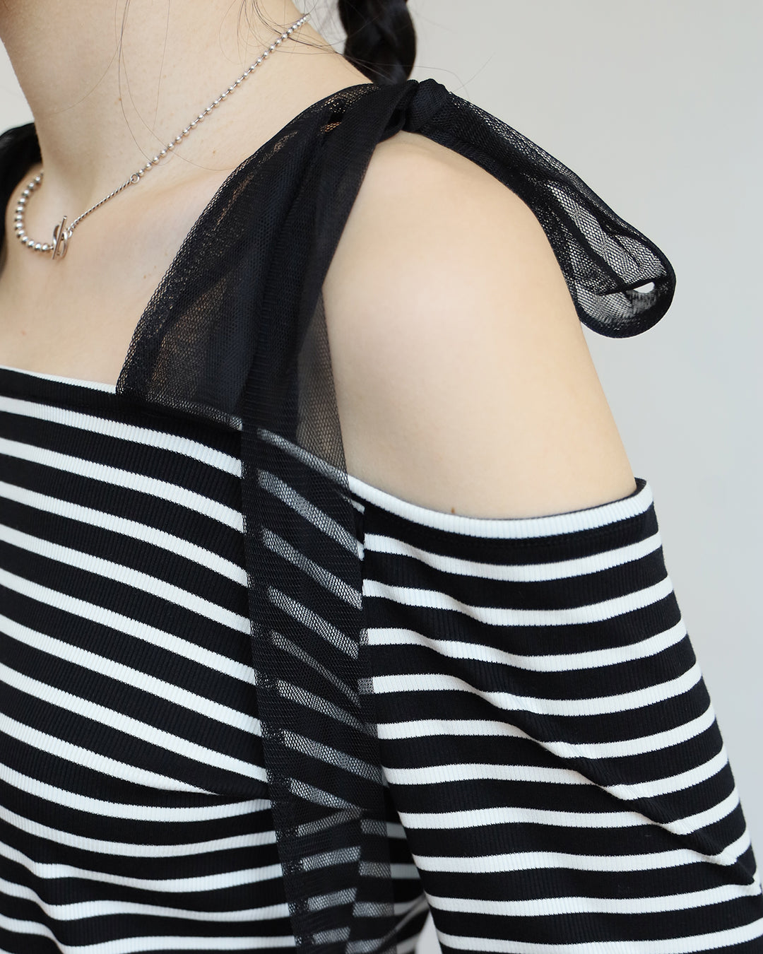 Mesh Ribbon Striped Top