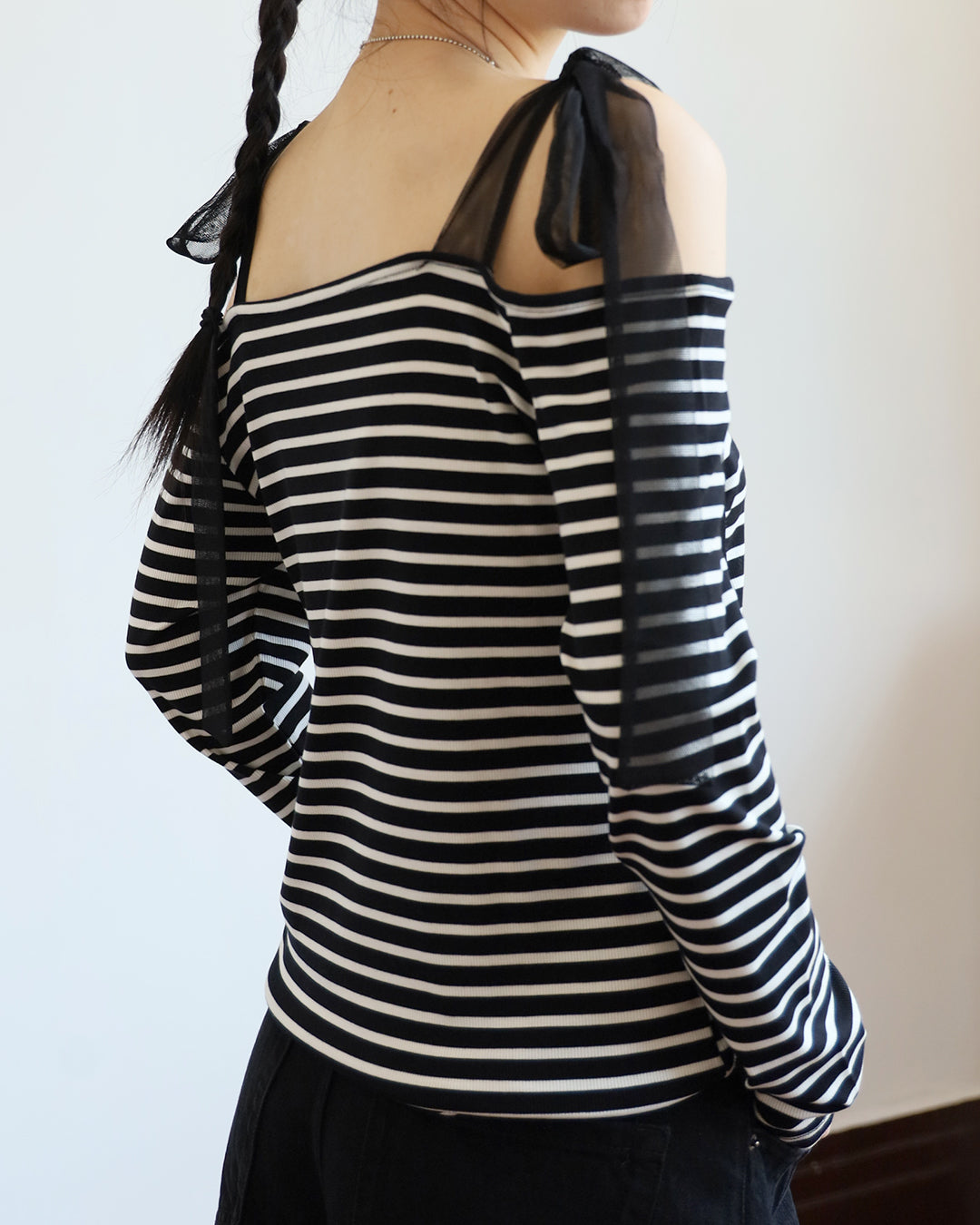 Mesh Ribbon Striped Top