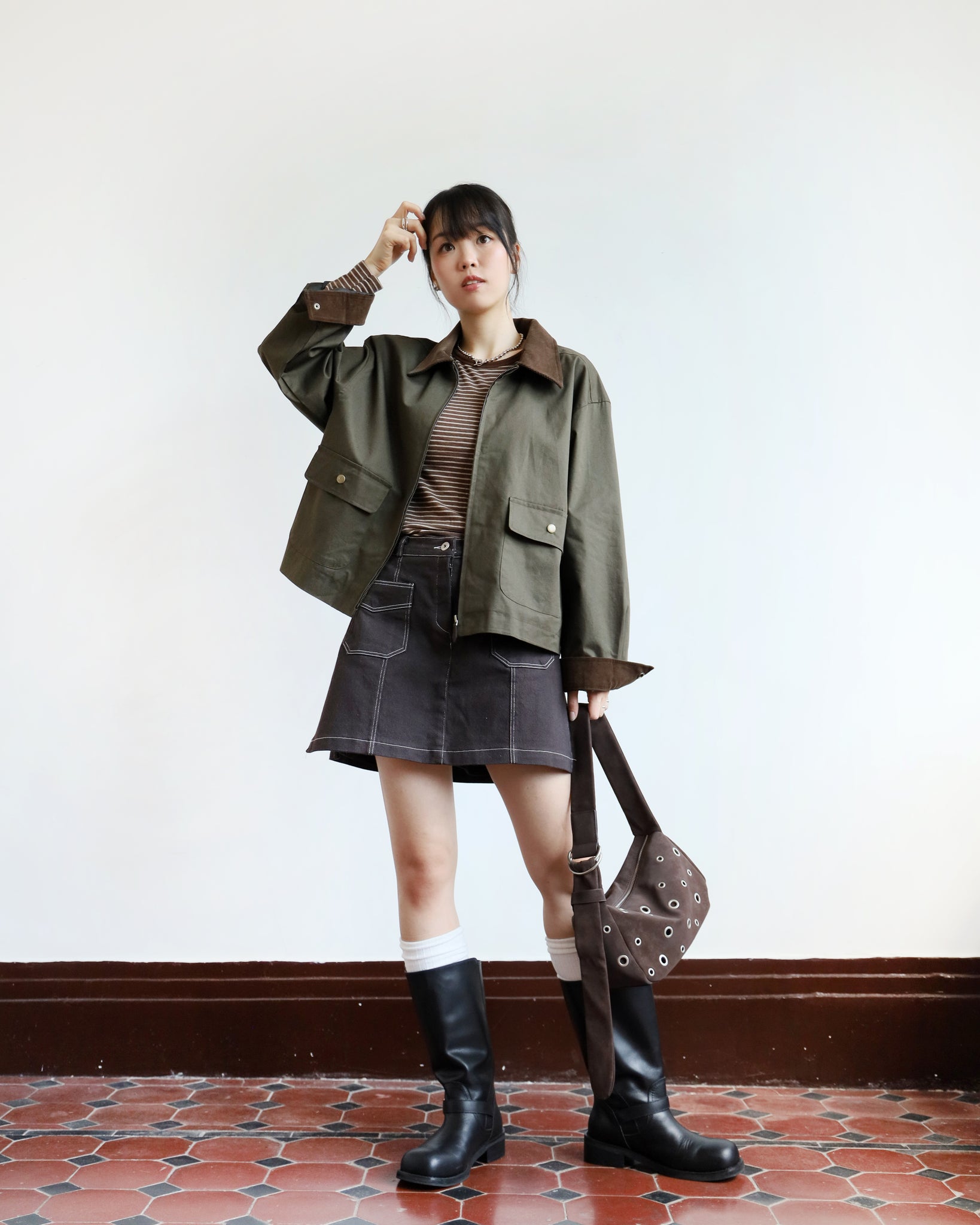 Faux Suede Eyelet Bag (3 color)