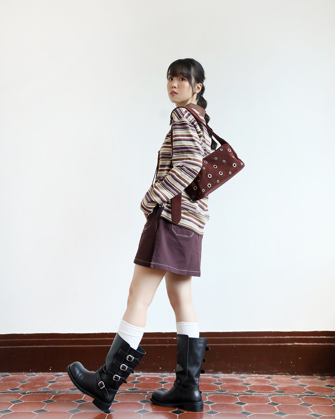 Faux Suede Eyelet Bag (3 color)