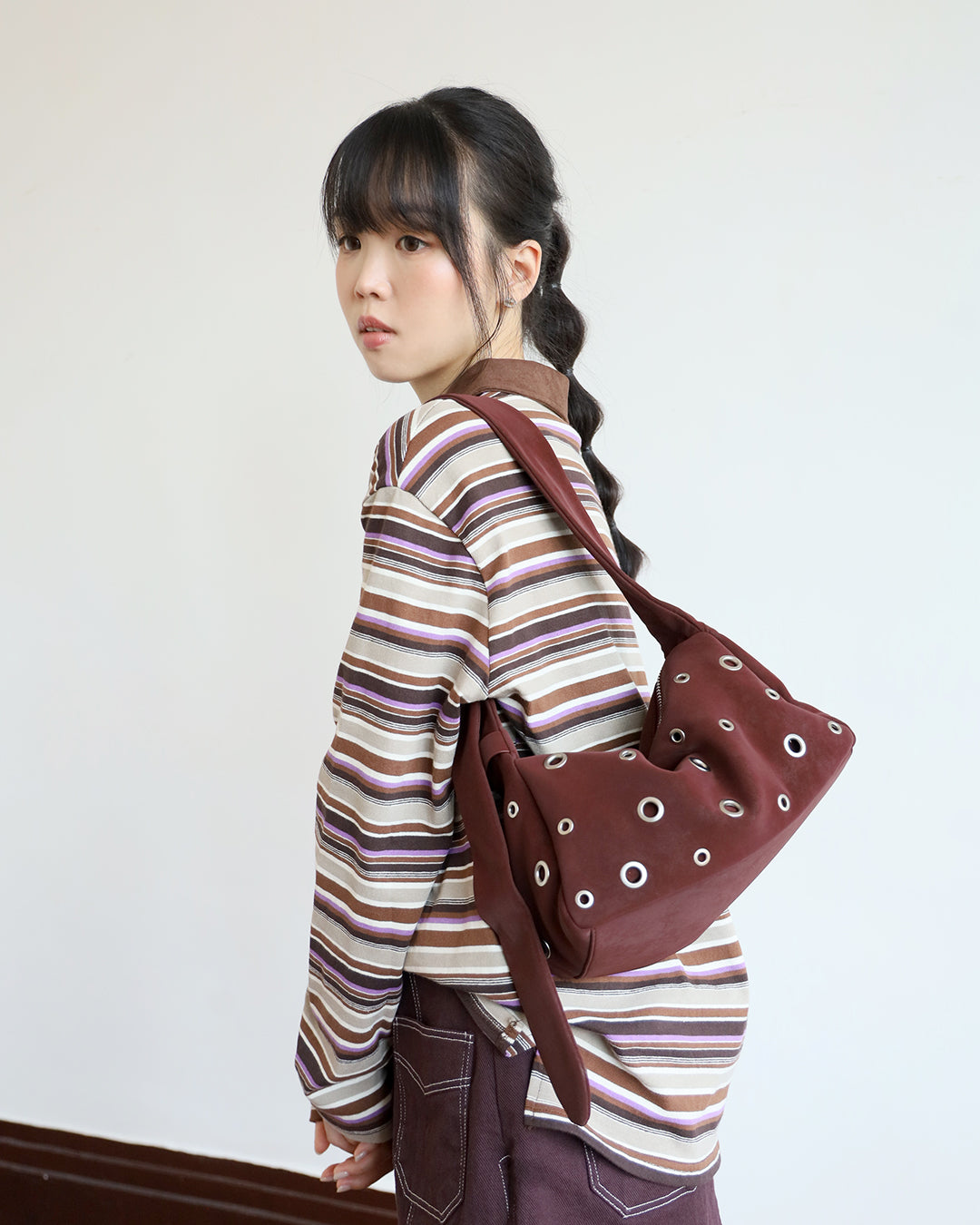 Faux Suede Eyelet Bag (3 color)