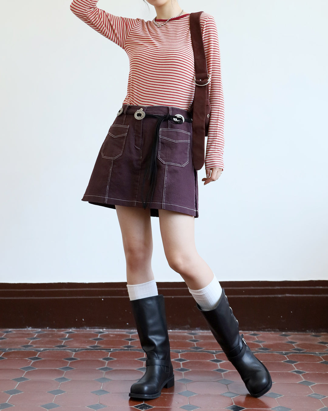 Contrast Stitch Layered Shorts (Size L)