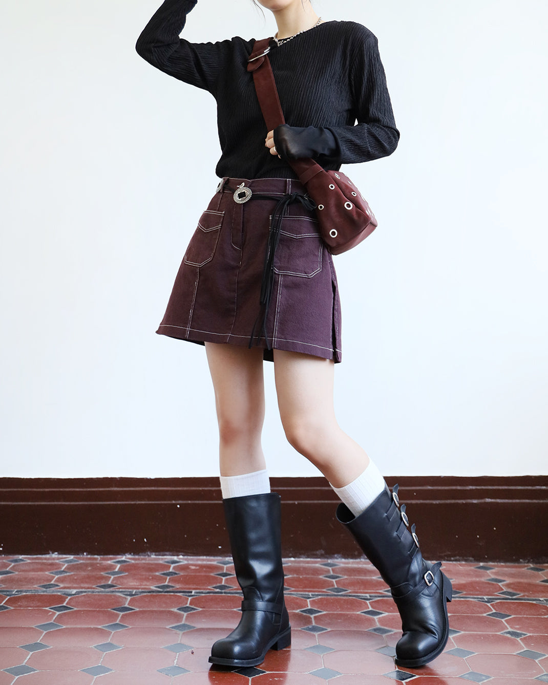 Contrast Stitch Layered Shorts (Size L)
