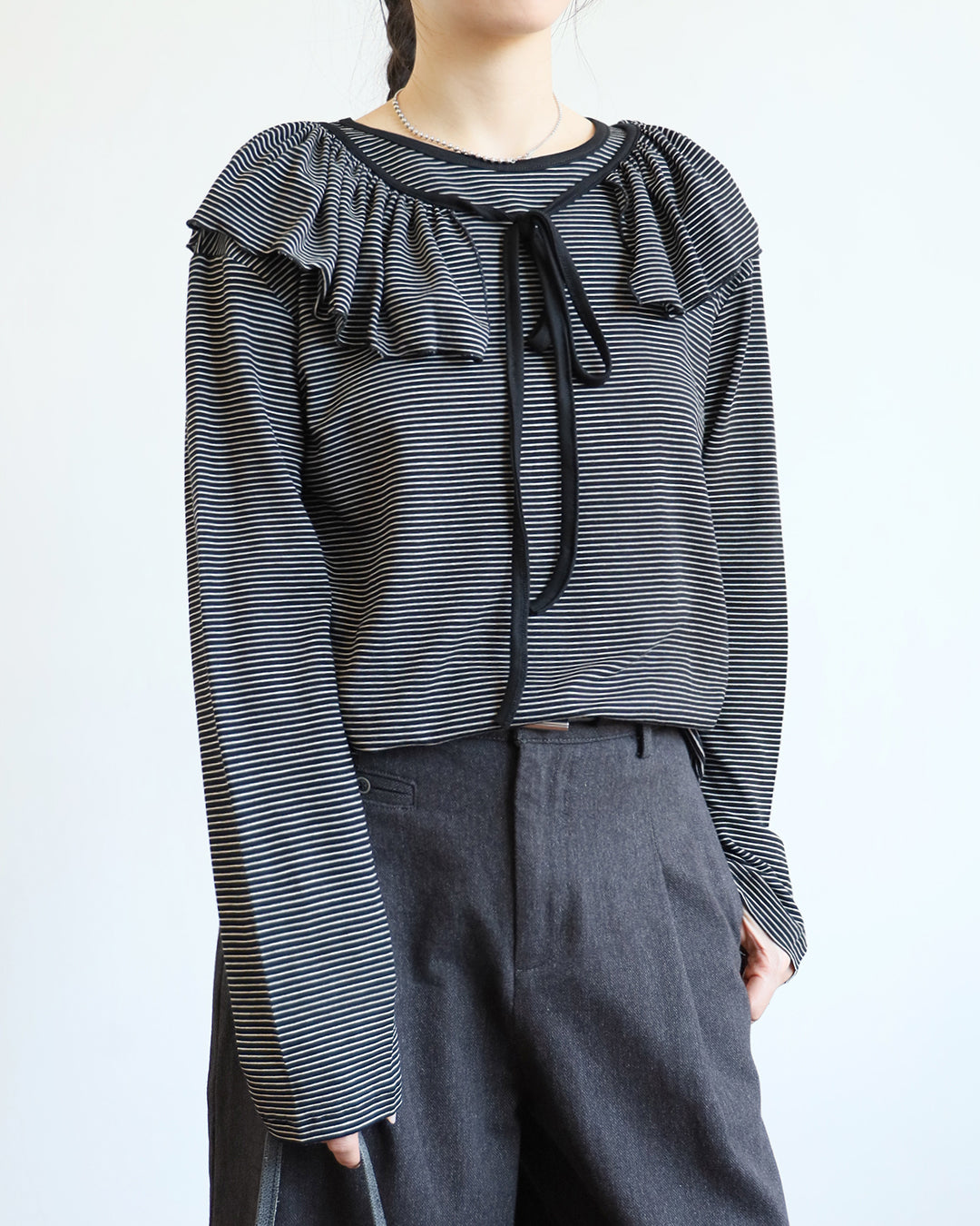 Ruffle Collar Striped Top (2 Colors)