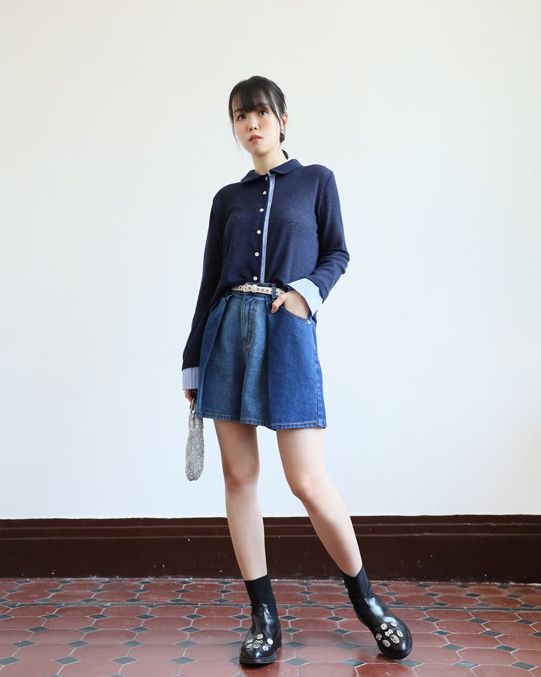 Folded Denim Shorts (2 color | Size S-L)