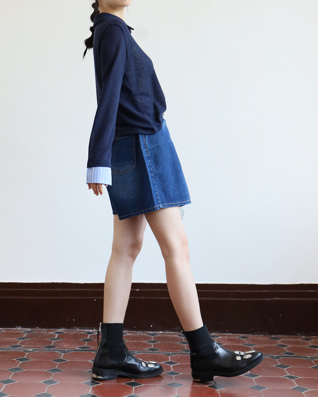 Folded Denim Shorts (2 color | Size S-L)