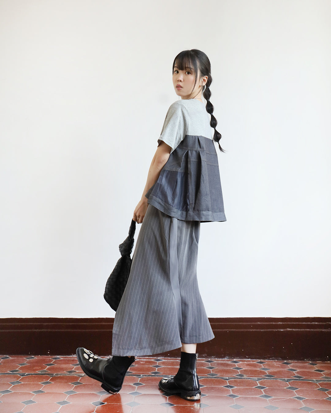 Asymmetric Pinstriped Skirt