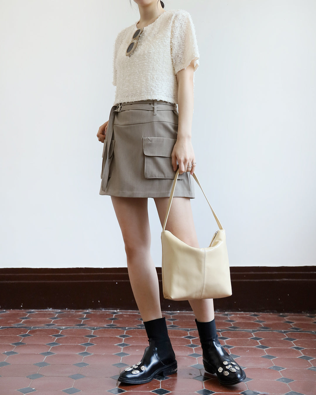 Front Pockets Belted Skirt (2 color | Size S-L)