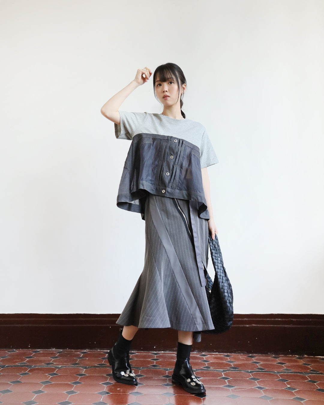 Asymmetric Pinstriped Skirt