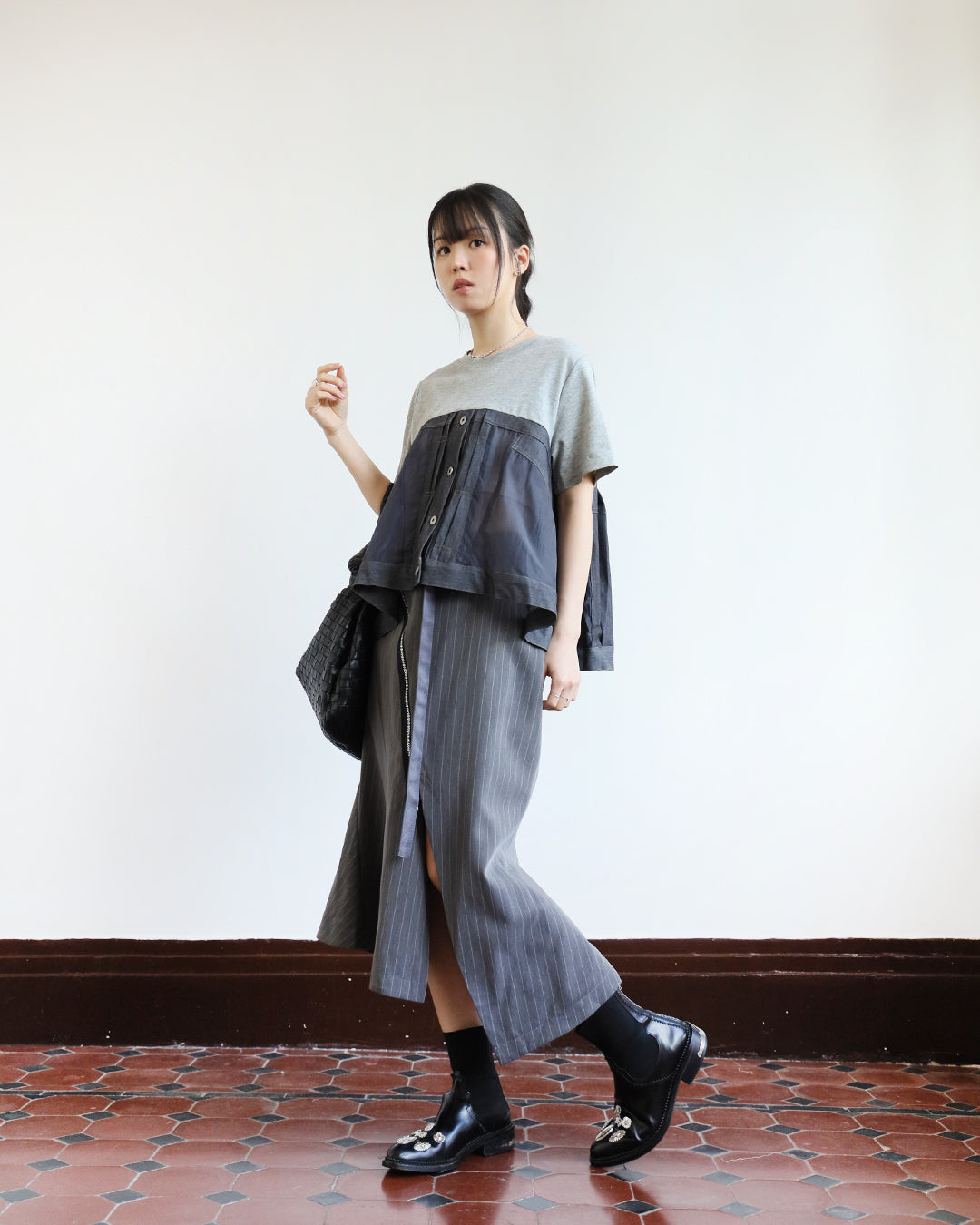 Asymmetric Pinstriped Skirt