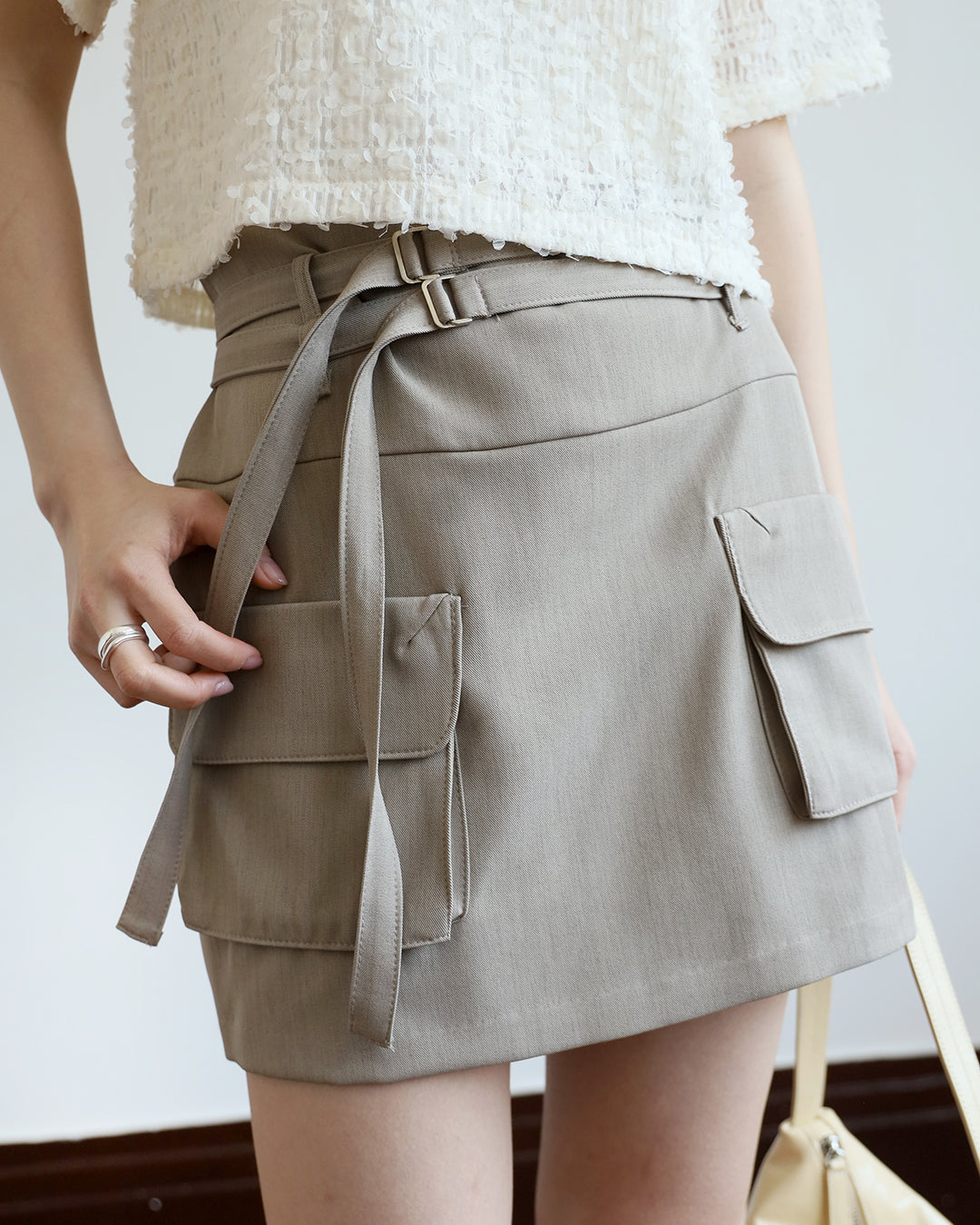 Front Pockets Belted Skirt (2 color | Size S-L)