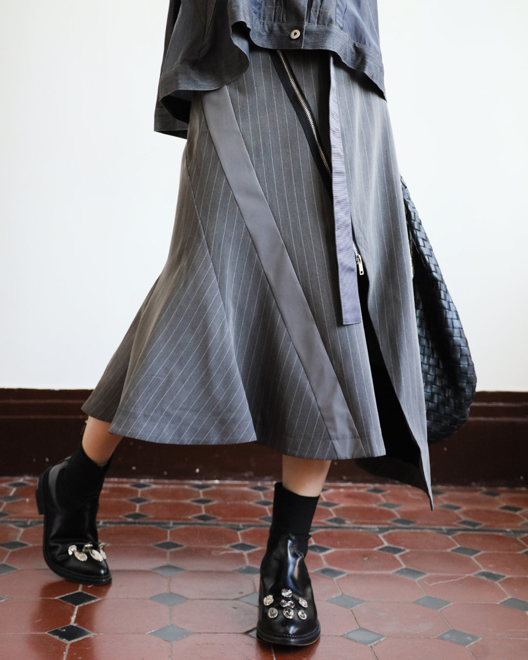 Asymmetric Pinstriped Skirt