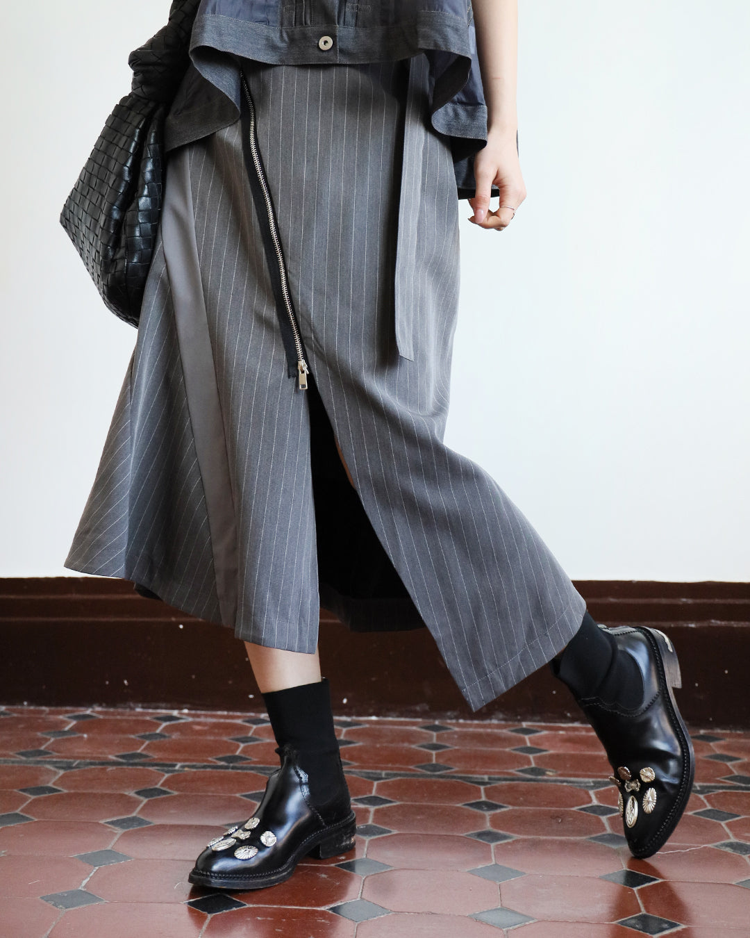Asymmetric Pinstriped Skirt