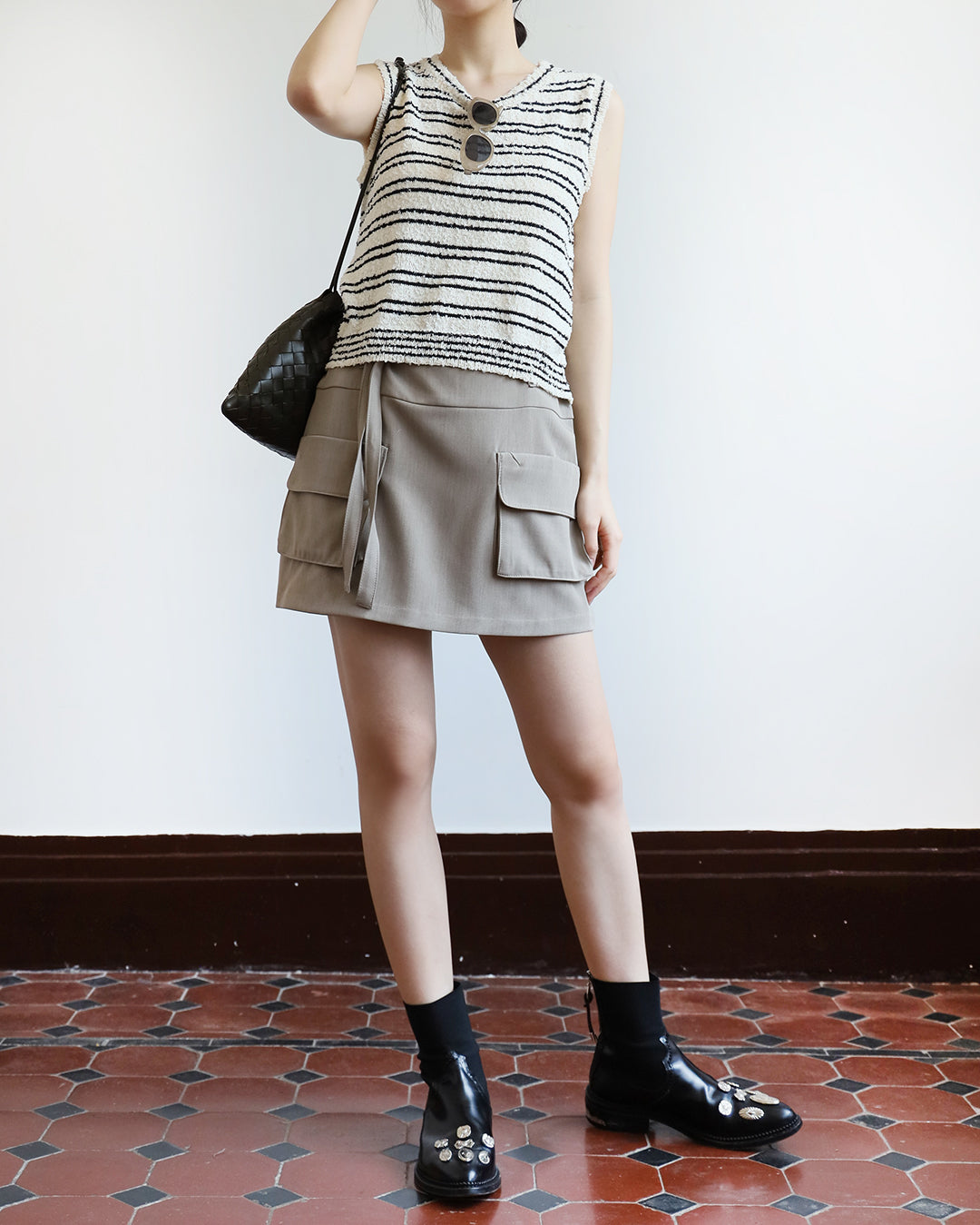 Front Pockets Belted Skirt (2 color | Size S-L)