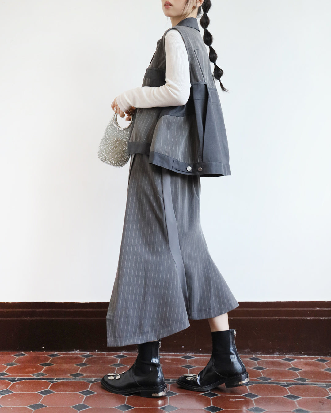 Asymmetric Pinstriped Skirt