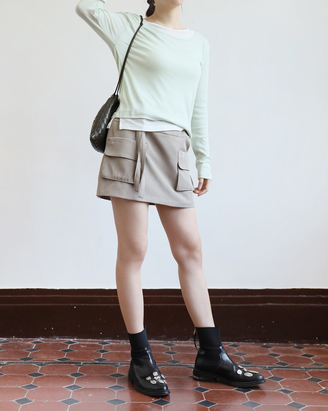 Front Pockets Belted Skirt (2 color | Size S-L)