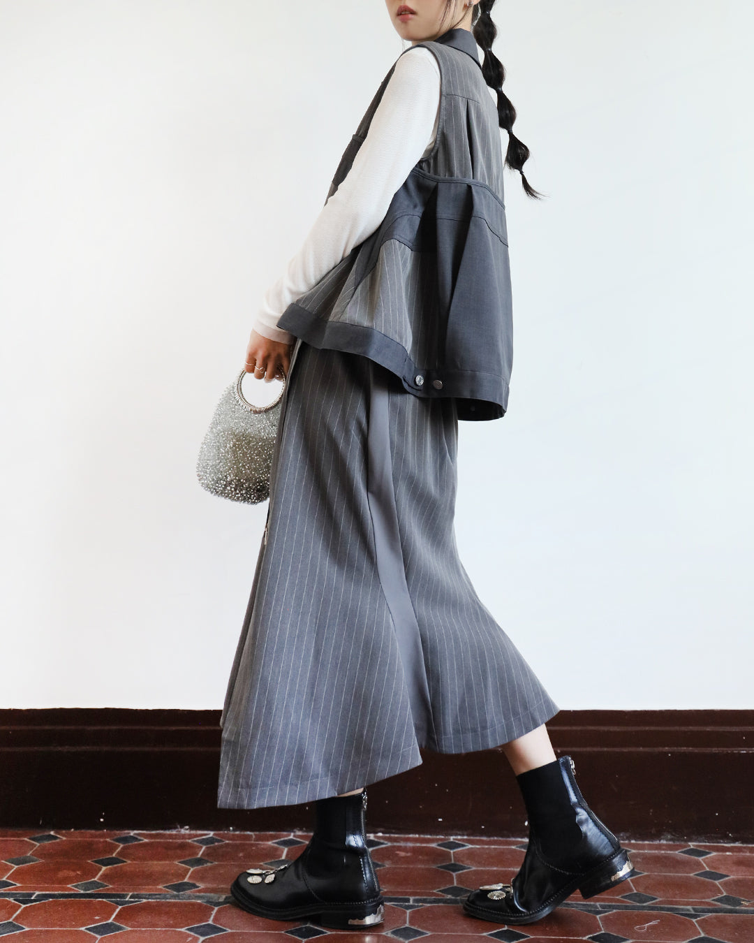 Asymmetric Pinstriped Skirt